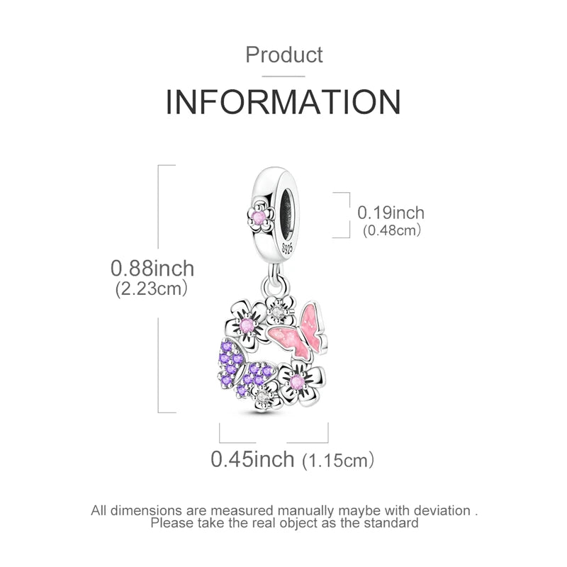 925 Sterling Silver Charms Bead Luminous Butterfly Dangle Fit Pure Ember