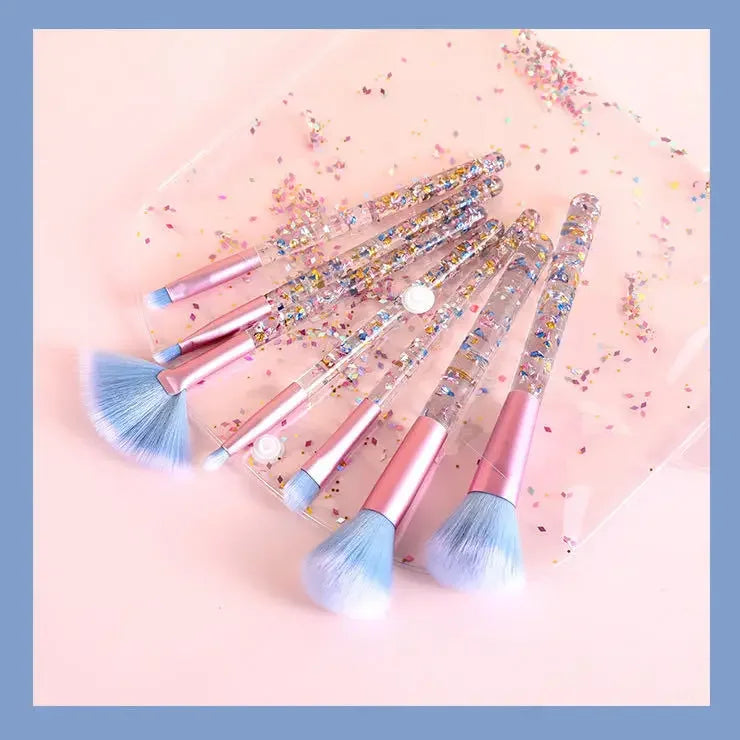 7pcs transparent glitter star sequins crystal quicksand handle makeup brush set Pure Ember