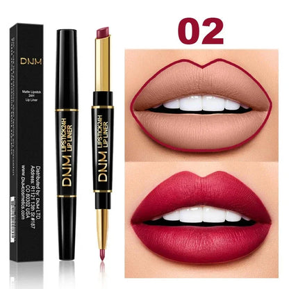 DNM Double-ended Matte Lipstick Pencil Non-stick Cup Long Lasting Lipstick Lip Liner Waterproof 2 In 1 Lip Stain Pencil Pure Ember