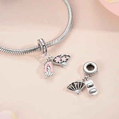 925 Sterling Silver Pink Charms Bead Butterfly Fairy Elephant Fox Pendants Pure Ember