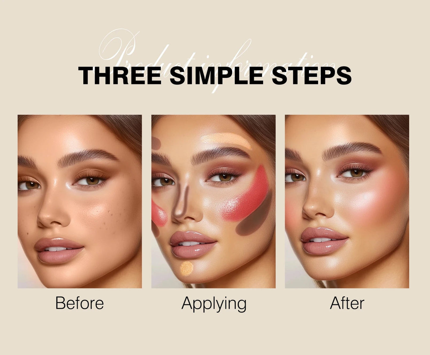 4pcs Contour Stick, Highlighter Stick, Blush Stick 4pcs Cream Contour Kit with Contour Brush, Contour, Non-greasy Pure Ember