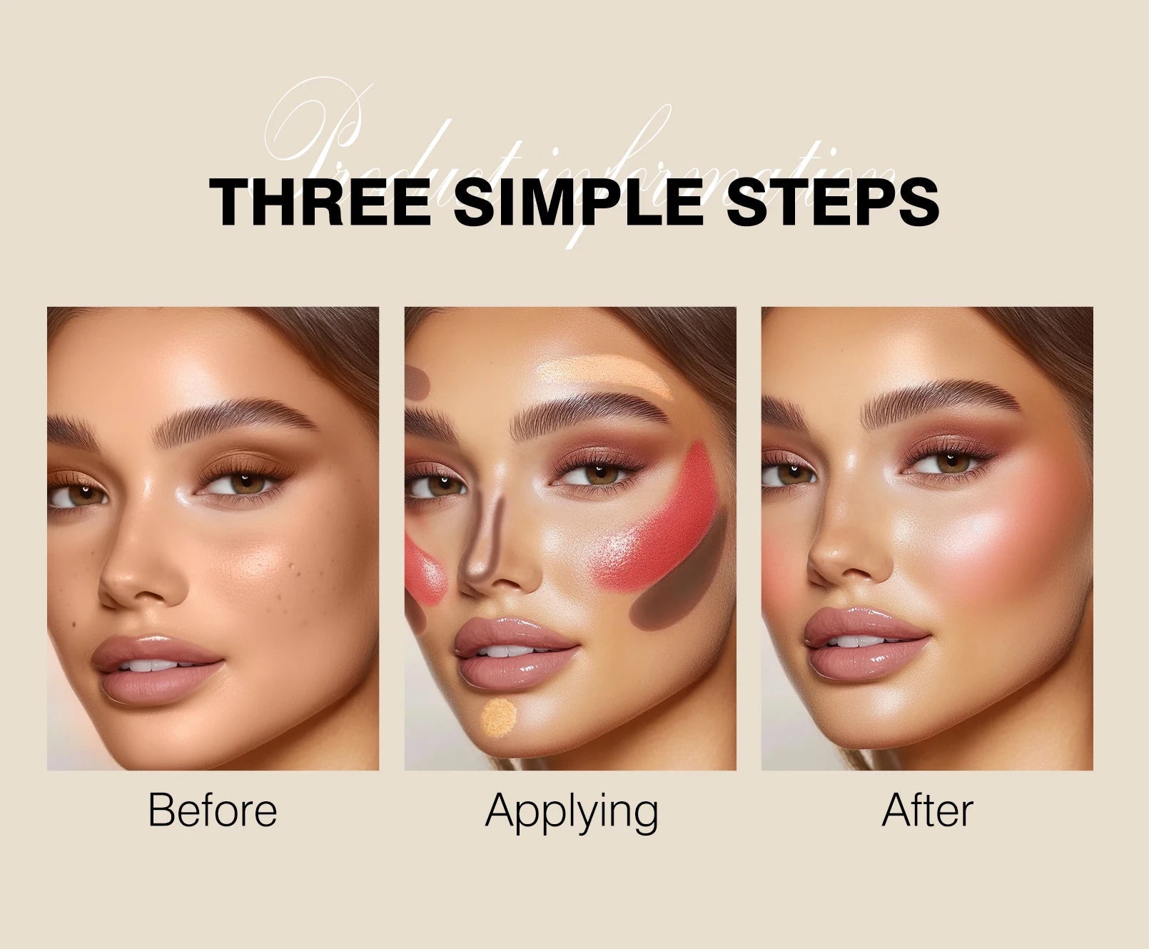 4pcs Contour Stick, Highlighter Stick, Blush Stick 4pcs Cream Contour Kit with Contour Brush, Contour, Non-greasy Pure Ember