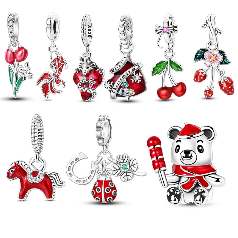 New IN 925 Sterling Silver Cherry Koi Tulip Dragon Charms Beads Jewellery Fit Original 925 Bracelet Pure Ember