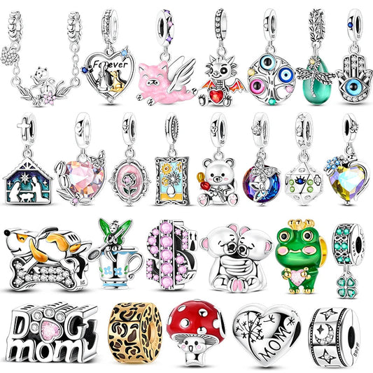 925 Sterling Silver Dollar Panda Mushroom Pendant Charms Pure Ember