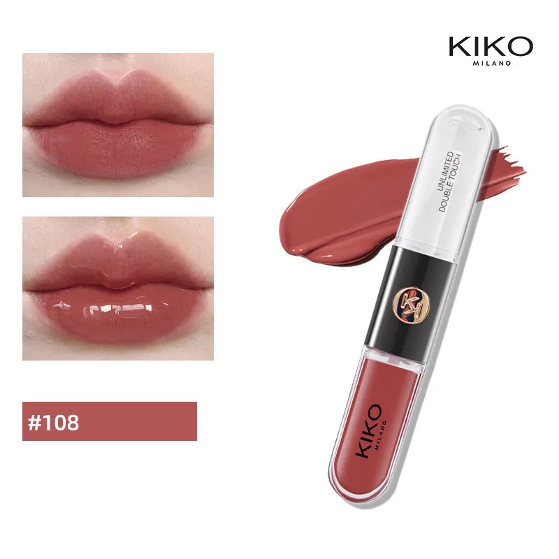 Hot Kiko Double-Headed Lipstick, Lip Gloss Non-Fading Oil Sexy Rich Lip Gloss Milk Tea Bean Paste Naked Makeup Pure Ember