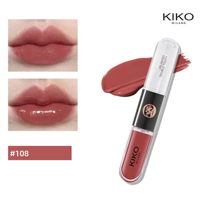 Hot Kiko Double-Headed Lipstick, Lip Gloss Non-Fading Oil Sexy Rich Lip Gloss Milk Tea Bean Paste Naked Makeup Pure Ember