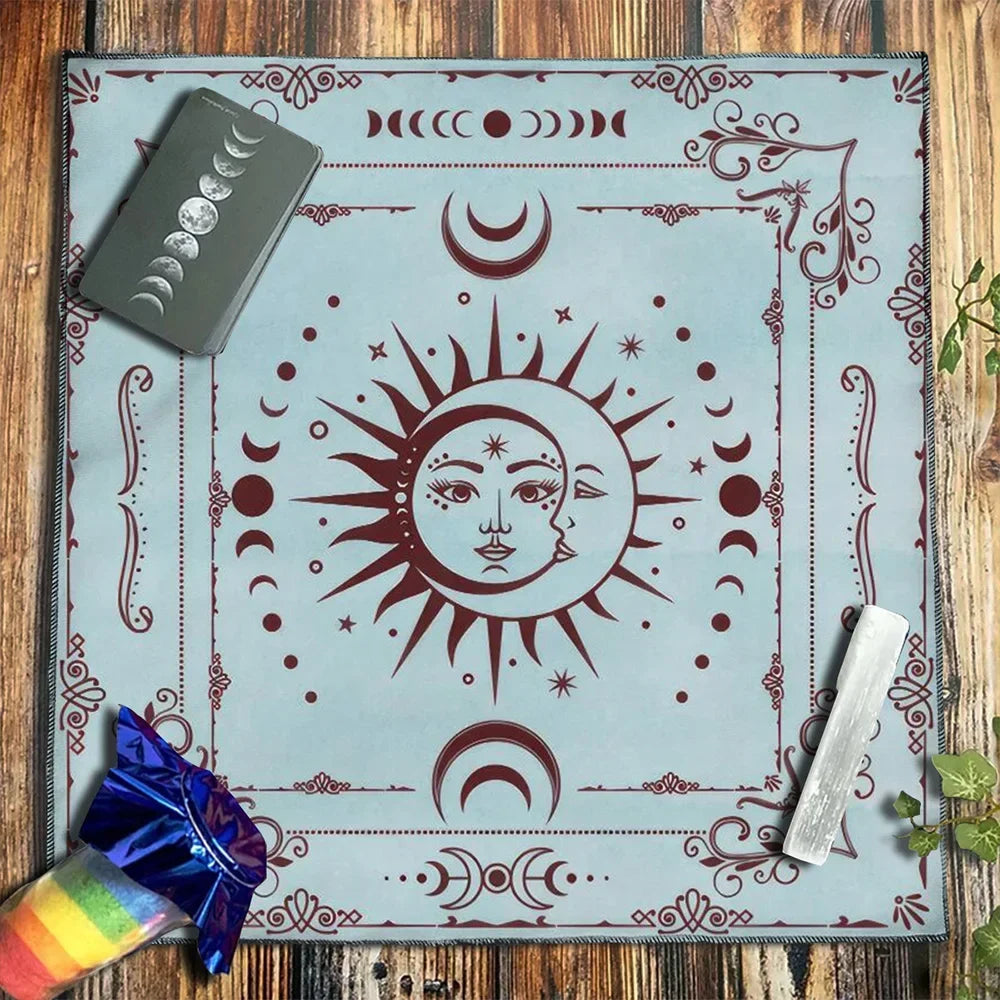 Altar Cloth Sun Moon Tarot Card Tablecloth For Spread Tarot Reading Cloth Witch Moon Phase Spiritual Oracle Card Pad Boho Decor Pure Ember