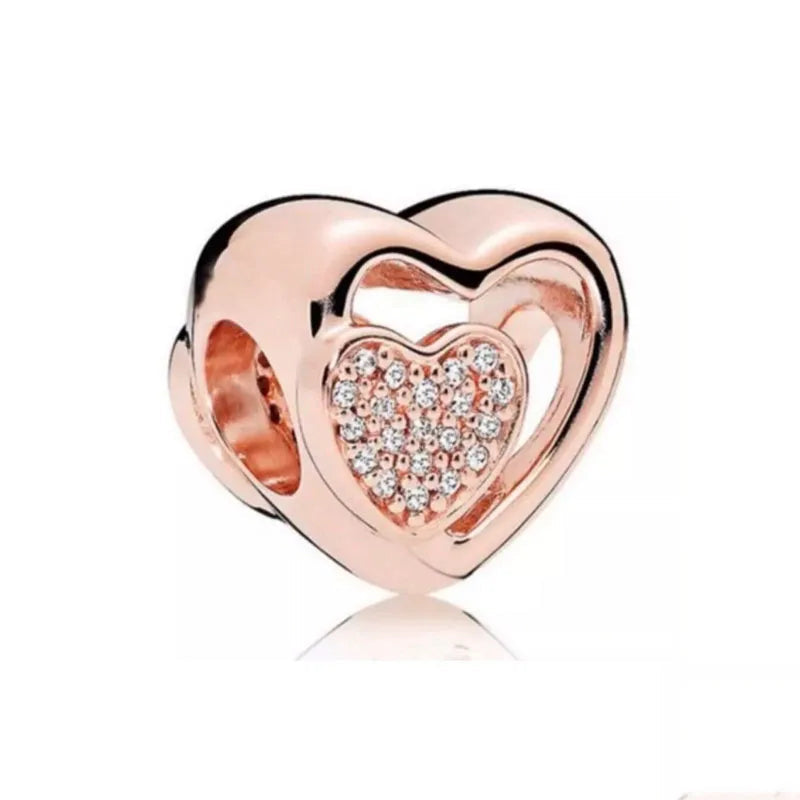 Rose Gold Series Heart-Shaped Bead Pendant Flower Charms Pure Ember