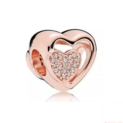 Rose Gold Series Heart-Shaped Bead Pendant Flower Charms Pure Ember