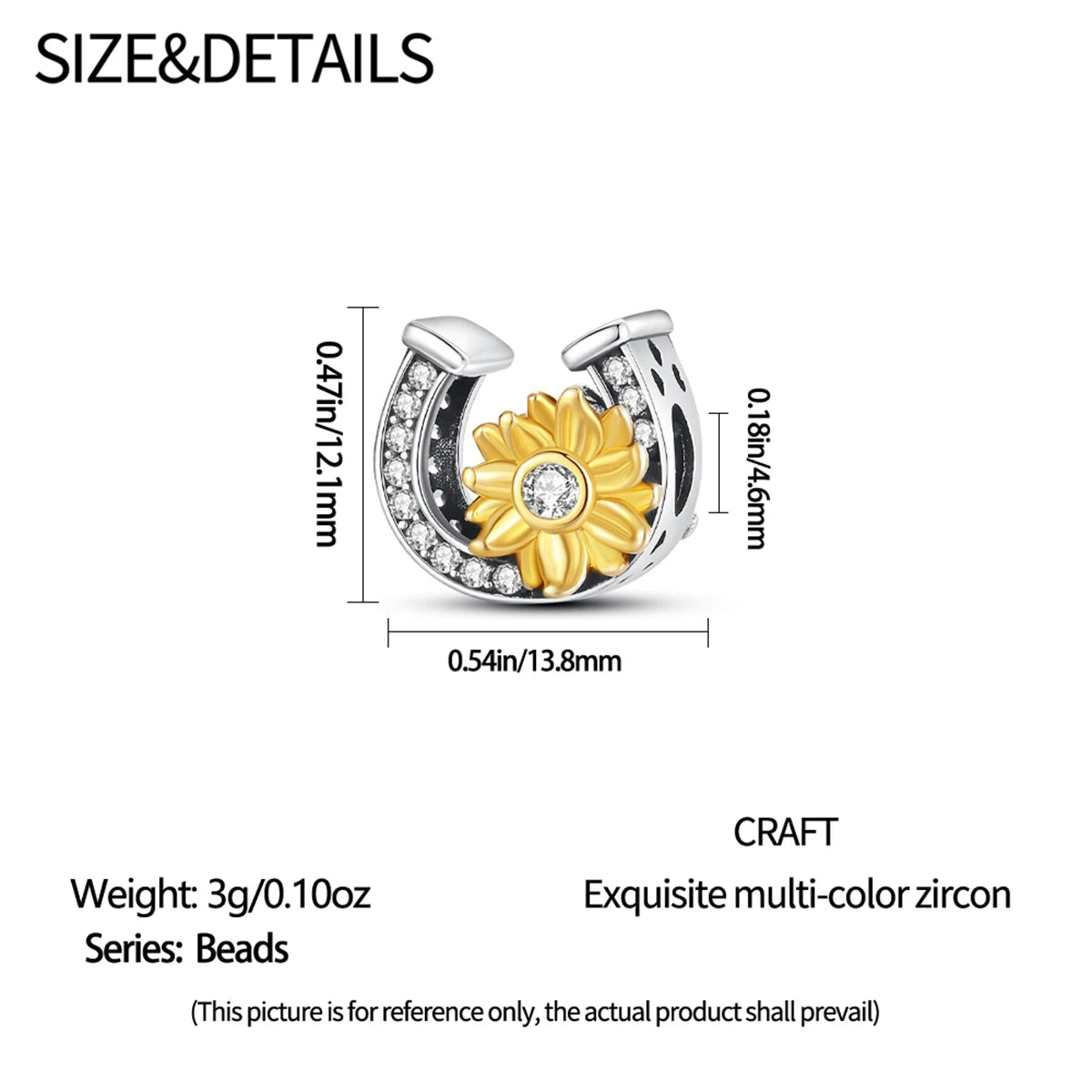 925 Sterling Silver Golden Sunflowers Heart Charms Pure Ember pandora style horse shoe