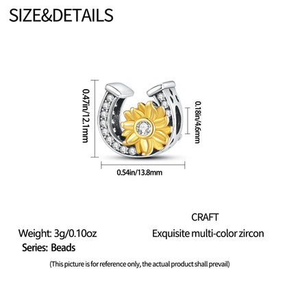 925 Sterling Silver Golden Sunflowers Heart Charms Pure Ember pandora style horse shoe