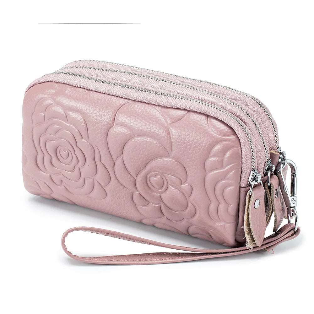 Genuine Leather Wallet Handbags For Women Embossing Pure Ember