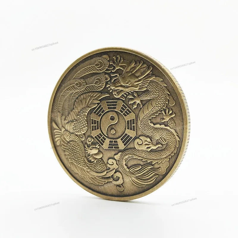 Chinese Coins Dragon Phoenix for Luck Commemorative Metal Craft Embossed Collectible Coins Pure Ember