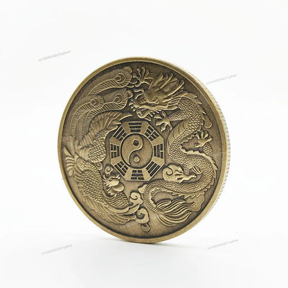 Chinese Coins Dragon Phoenix for Luck Commemorative Metal Craft Embossed Collectible Coins Pure Ember