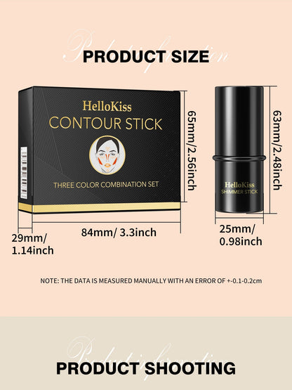 4pcs Contour Stick, Highlighter Stick, Blush Stick 4pcs Cream Contour Kit with Contour Brush, Contour, Non-greasy Pure Ember