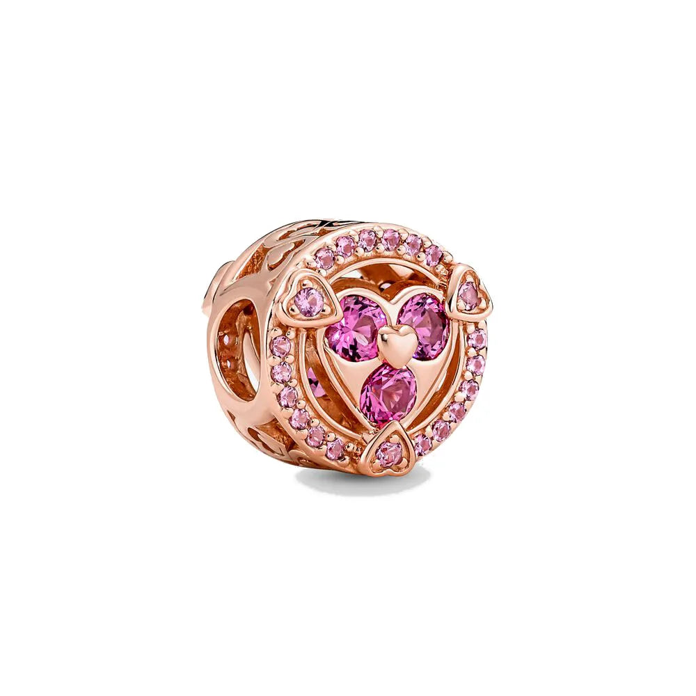 Rose Gold Series Heart-Shaped Bead Pendant Flower Charms Pure Ember