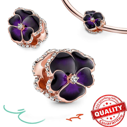 Sparkling Rose Gold Pavé Triple-row Beads Pink Gem Entwined Hearts Charm Fits Brand Bracelet Pure Ember