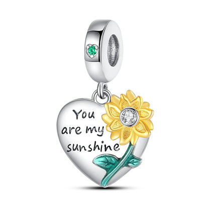 925 Sterling Silver Golden Sunflowers Heart Charms Pure Ember 