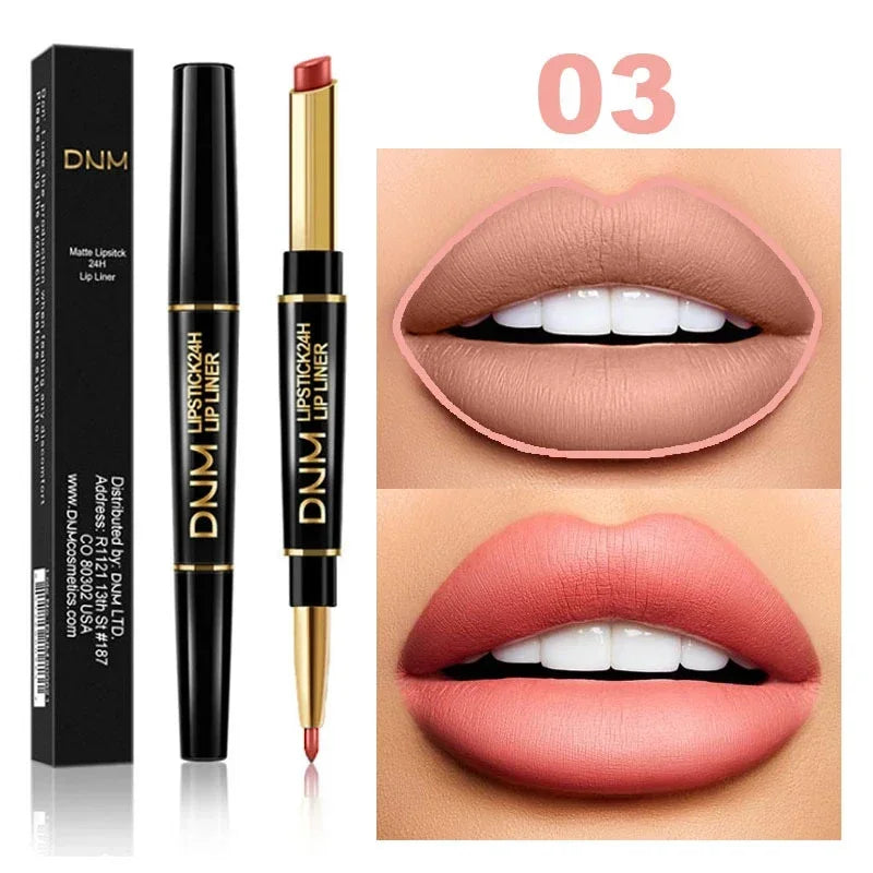 DNM Double-ended Matte Lipstick Pencil Non-stick Cup Long Lasting Lipstick Lip Liner Waterproof 2 In 1 Lip Stain Pencil Pure Ember