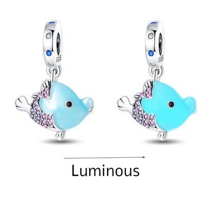 925 Sterling Silver Ocean Blue Sea Octopus Turtle Mermaid Charms Pure Ember pandora style  glow in the dark fish