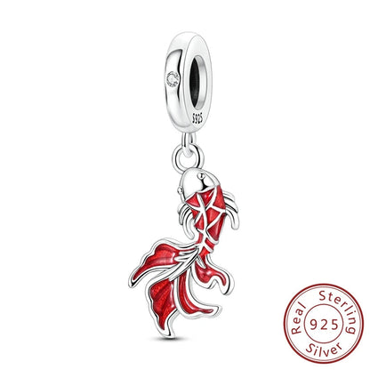 New IN 925 Sterling Silver Cherry Koi Tulip Dragon Charms Beads Jewellery Fit Original 925 Bracelet Pure Ember