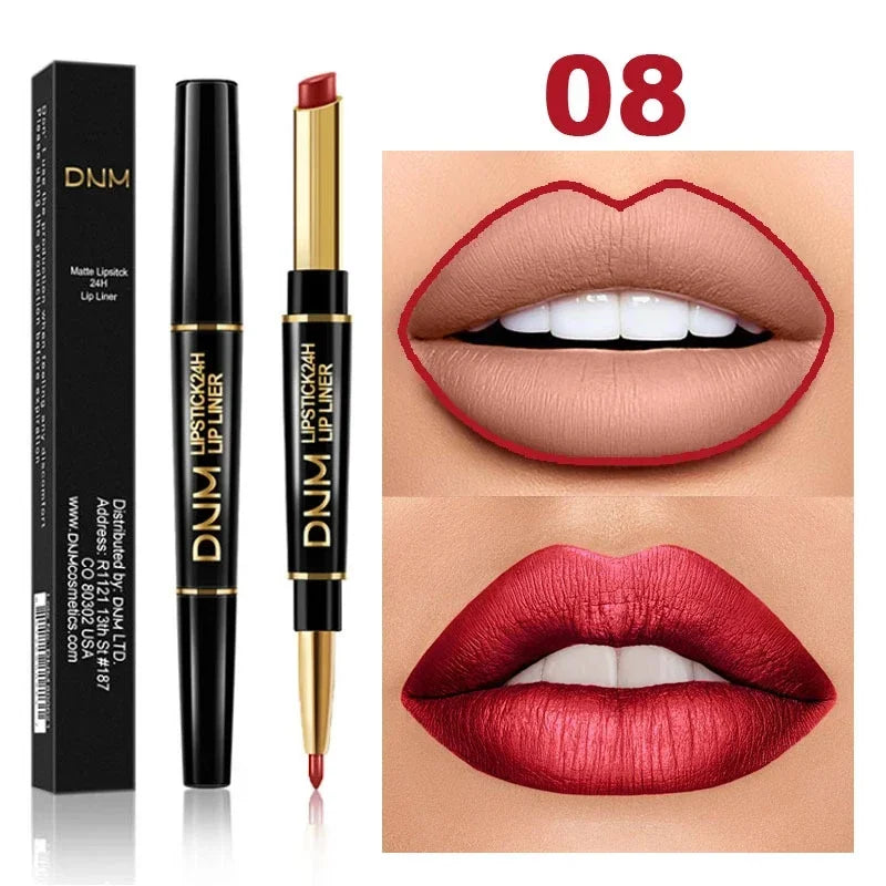 DNM Double-ended Matte Lipstick Pencil Non-stick Cup Long Lasting Lipstick Lip Liner Waterproof 2 In 1 Lip Stain Pencil Pure Ember