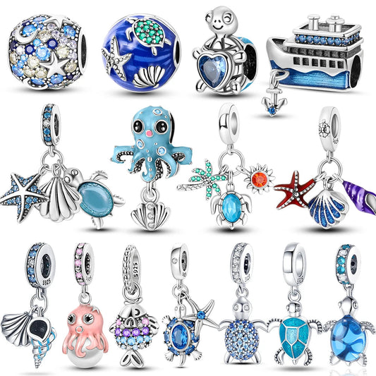 925 Sterling Silver Ocean Blue Sea Octopus Turtle Mermaid Charms Pure Ember pandora style 