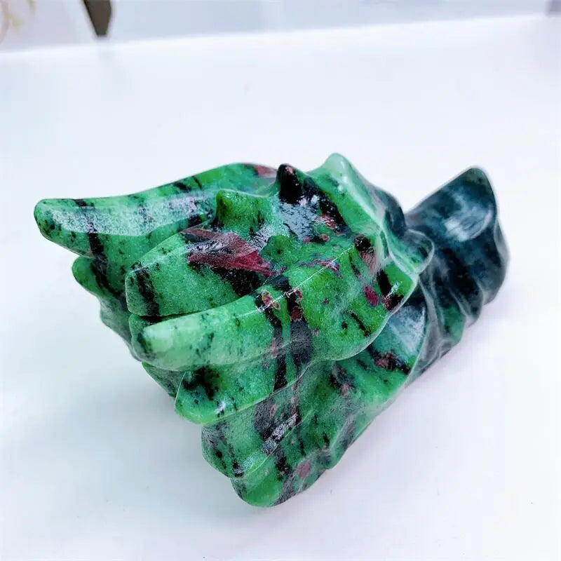 15CM Natural Crystal Ruby In Zoisite Carved Dragon Head fung shui