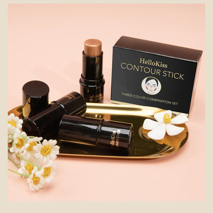 4pcs Contour Stick, Highlighter Stick, Blush Stick 4pcs Cream Contour Kit with Contour Brush, Contour, Non-greasy Pure Ember