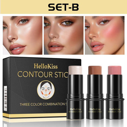 4pcs Contour Stick, Highlighter Stick, Blush Stick 4pcs Cream Contour Kit with Contour Brush, Contour, Non-greasy Pure Ember