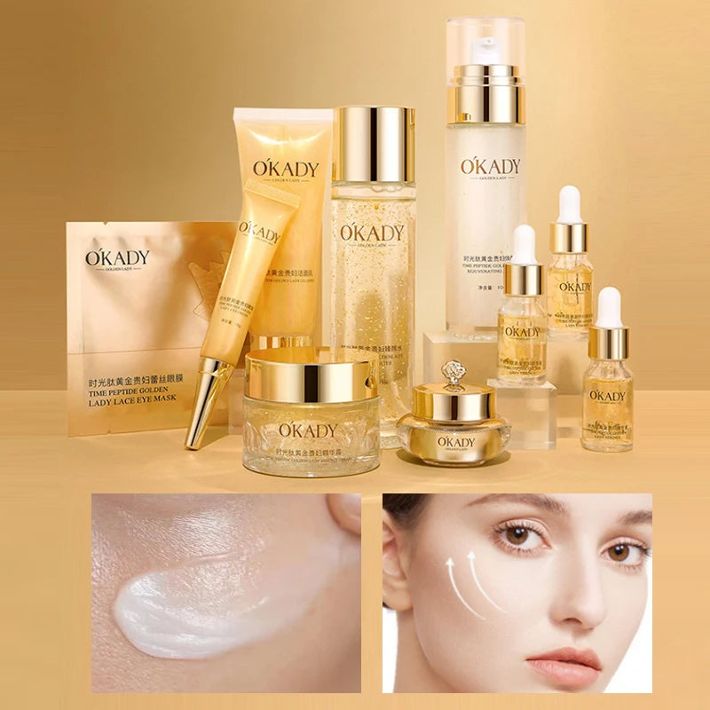 Oppe Time Peptide Gold Lady 10 Piece Set Hydrating Skin Care Set Box Moisturizing Repair Cosmetics Brightening Skin Nourishing Skin Unisex Sensitive Skin Suitable Deep Hydrating Gift Box Pure Ember