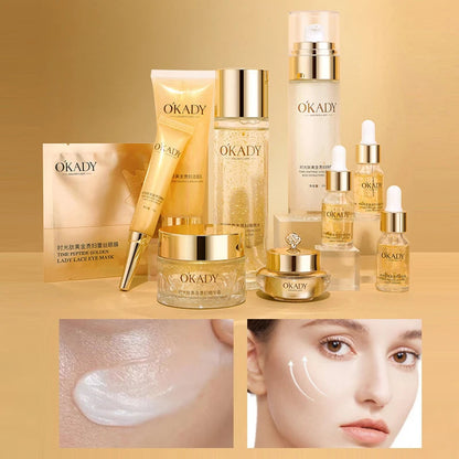 Oppe Time Peptide Gold Lady 10 Piece Set Hydrating Skin Care Set Box Moisturizing Repair Cosmetics Brightening Skin Nourishing Skin Unisex Sensitive Skin Suitable Deep Hydrating Gift Box Pure Ember