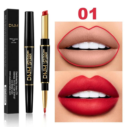 DNM Double-ended Matte Lipstick Pencil Non-stick Cup Long Lasting Lipstick Lip Liner Waterproof 2 In 1 Lip Stain Pencil Pure Ember