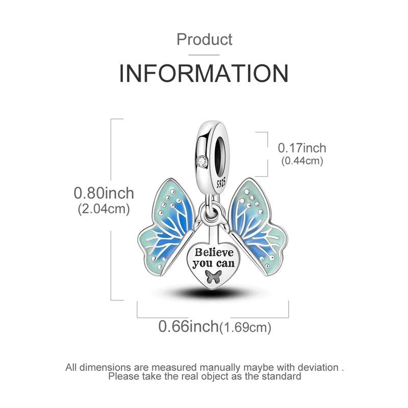 925 Sterling Silver Charms Bead Luminous Butterfly Dangle Fit Pure Ember