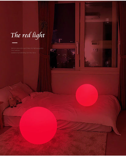 Red light glowing balls in a bedroom setting with text 'The red light'.