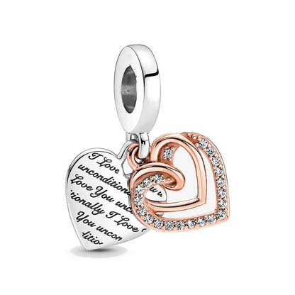 Rose Gold Series Heart-Shaped Bead Pendant Flower Charms Pure Ember