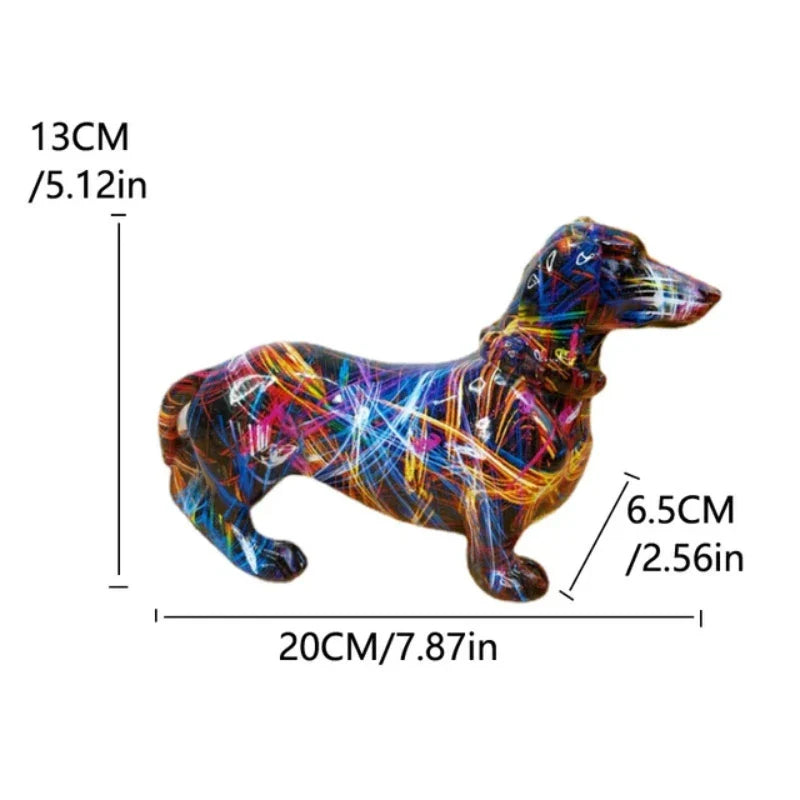 Colorful dachshund-shaped balloon with measurements on a white background dashhound