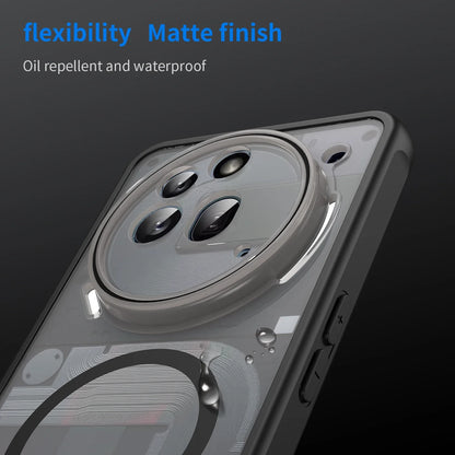 Phone case with matte finish, oil repellent, and waterproof features on a dark background