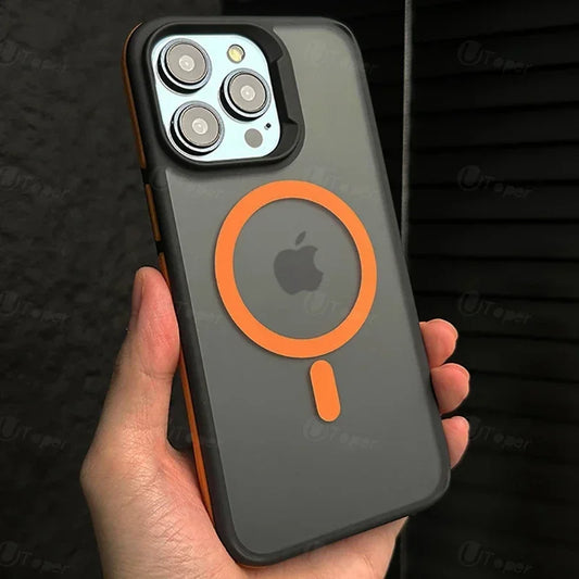 Orange New Bicolour Matte Frosted Magnetic Phone Case For iPhone