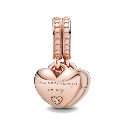 New Original 925 Silver Plated Rosegold Heart, Bird, Butterfly Beads Flower Charms Pure Ember