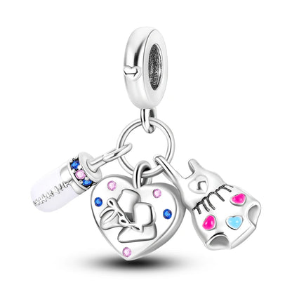 925 Sterling Silver Pink Series Colour Charms Beads Cut Girl Flower Pendant