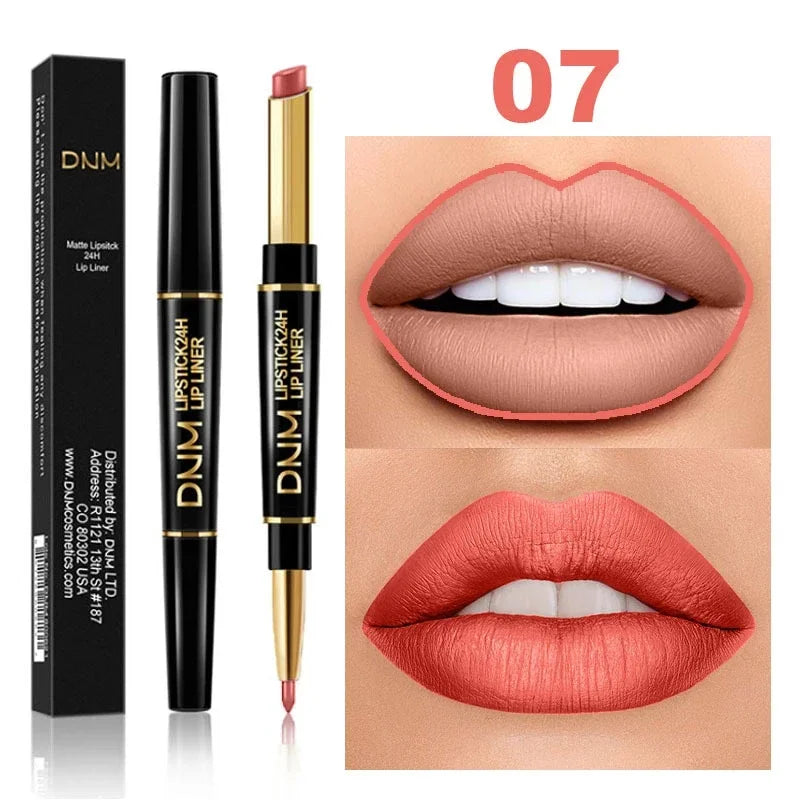 DNM Double-ended Matte Lipstick Pencil Non-stick Cup Long Lasting Lipstick Lip Liner Waterproof 2 In 1 Lip Stain Pencil Pure Ember