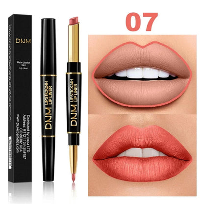 DNM Double-ended Matte Lipstick Pencil Non-stick Cup Long Lasting Lipstick Lip Liner Waterproof 2 In 1 Lip Stain Pencil Pure Ember
