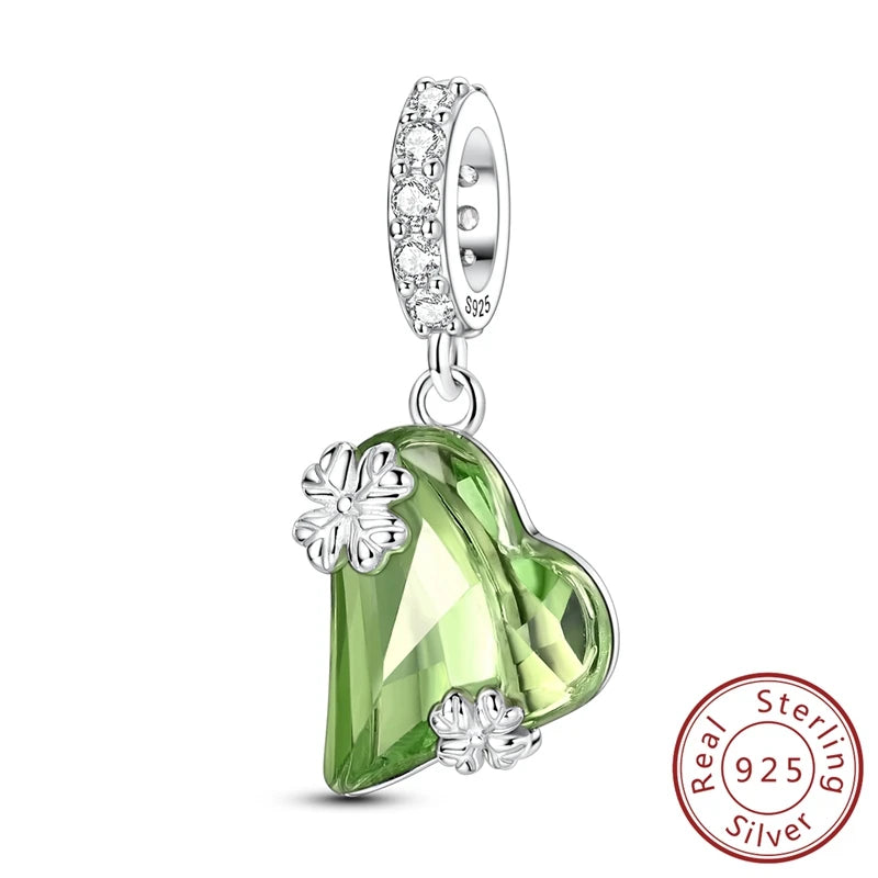 Silver 925 Charm Bead Rose Heart Pandent Butterfly Orchid Clasp Clip