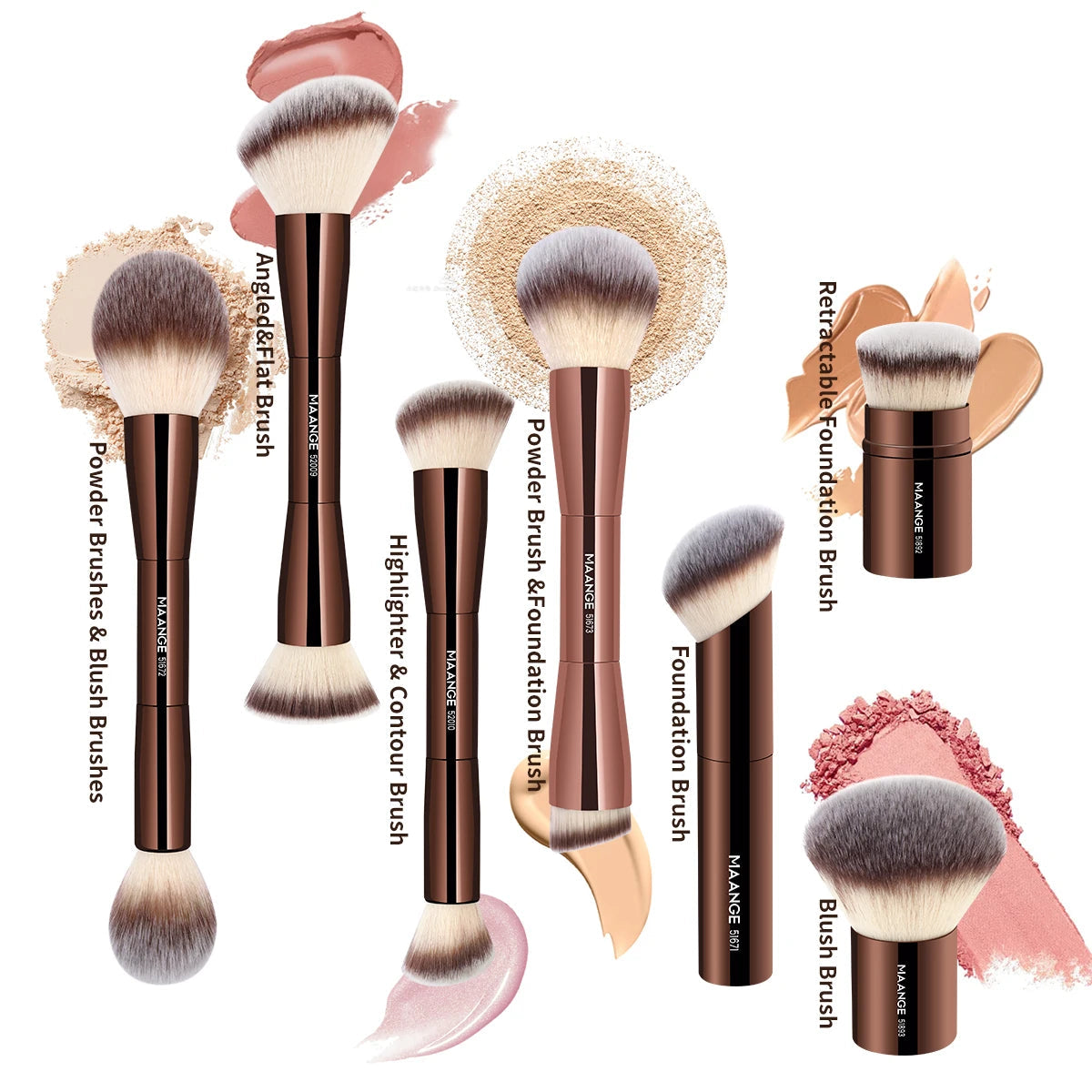MAANGE Makeup Brushes Double Head Foundation Powder Concealer Blusher Bronzer Makeup Brush Soft Fiber Hair Cosmetic Beauty Tools Pure Ember