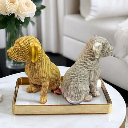 Beaded Resin Dog Statue gold and silver