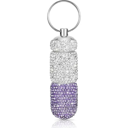 Bling Keychain Pill Box 2 Compartments Small Travel Pill Case Organizer Crystal Diamond Medicine Bottle Pill Bottle Keychain Pure Ember