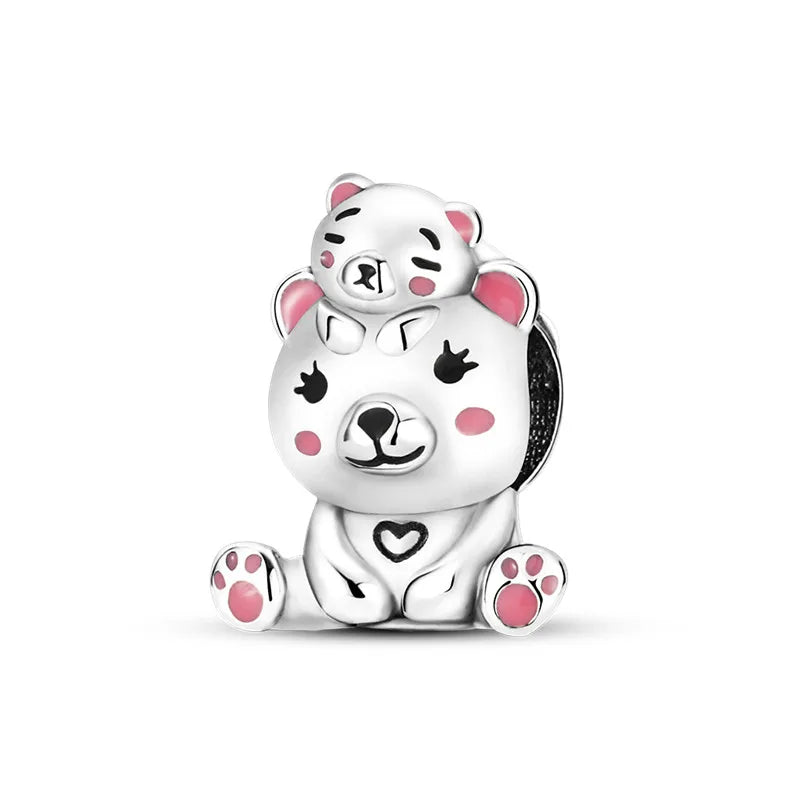 925 Sterling Silver Pink Series Colour Charms Beads Cut Girl Flower Pendant