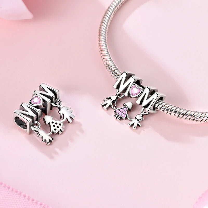 925 Sterling Silver Pink Charms Bead Butterfly Fairy Elephant Fox Pendants Pure Ember