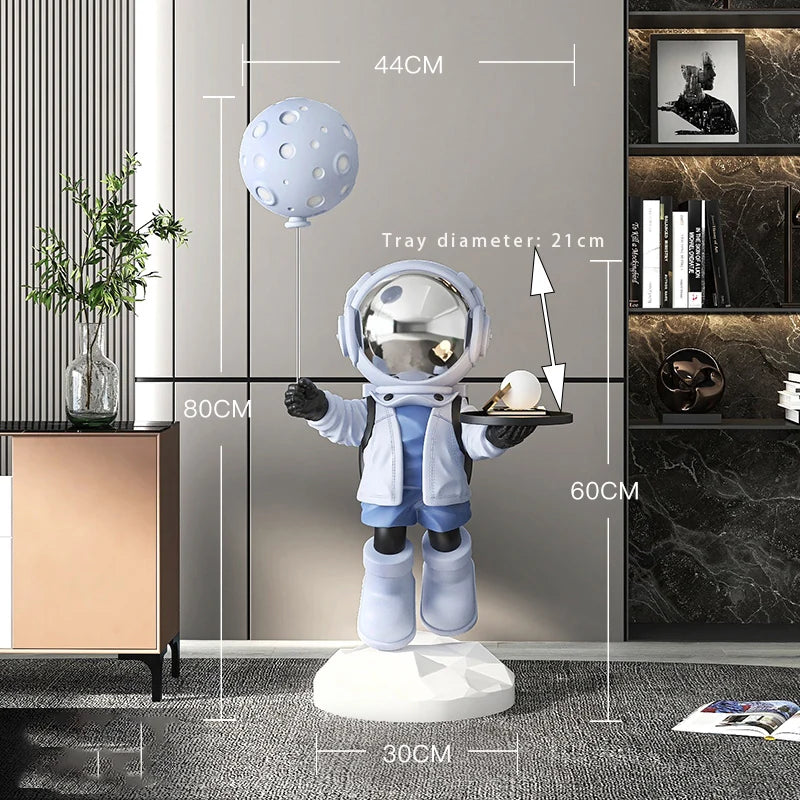 80cm Astronaut Statue with Balloon and Tray space boy blue